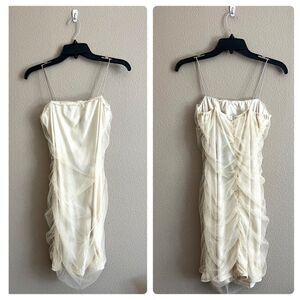 NWT PrettyLittleThing Nude Glitter Mesh Ruched Strappy Dress